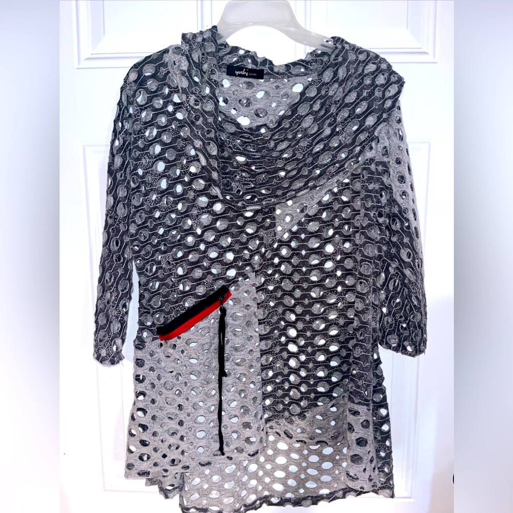 Yushi Shirt Womens XL (Est) Abstract Grunge Goth Punk Tunic Artsy Biker Rock Top